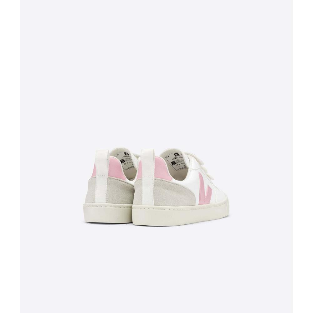 Kids' Veja V-10 STRAPS CWL Shoes White/Pink | ZA 801KOR